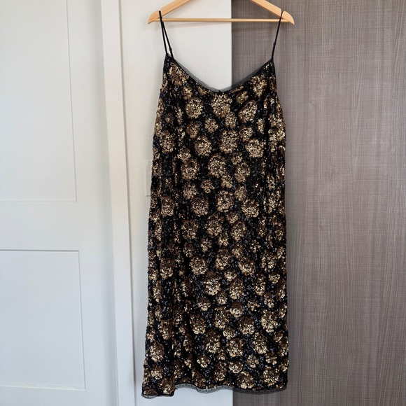 J. Crew Collection Black Gold Sequin Slip Midi Dress - Picture 5 of 16